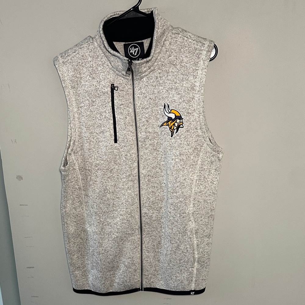 47 Brand Minnesota Vikings Gray Zip Up Sweater Vest